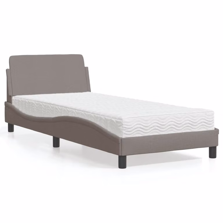 Letto con Materasso Dover vidaXL in Tessuto, Tortora, 90x190 cm