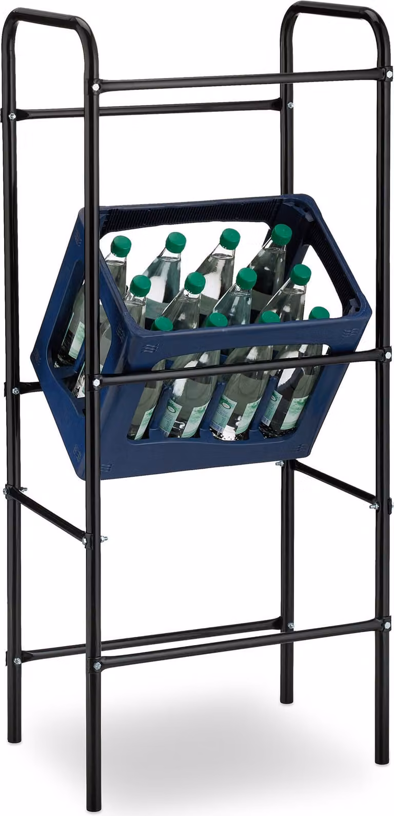 Scaffale per casse di bevande Relaxdays, A x L x P 116 x 50 x 34 cm, porta-casse per 3 casse, acciaio, scaffale per bevande, nero