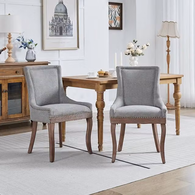 Set 2 sedie Ultra Side - Xylo - tessuto grigio gambe legno con borchie bronzo