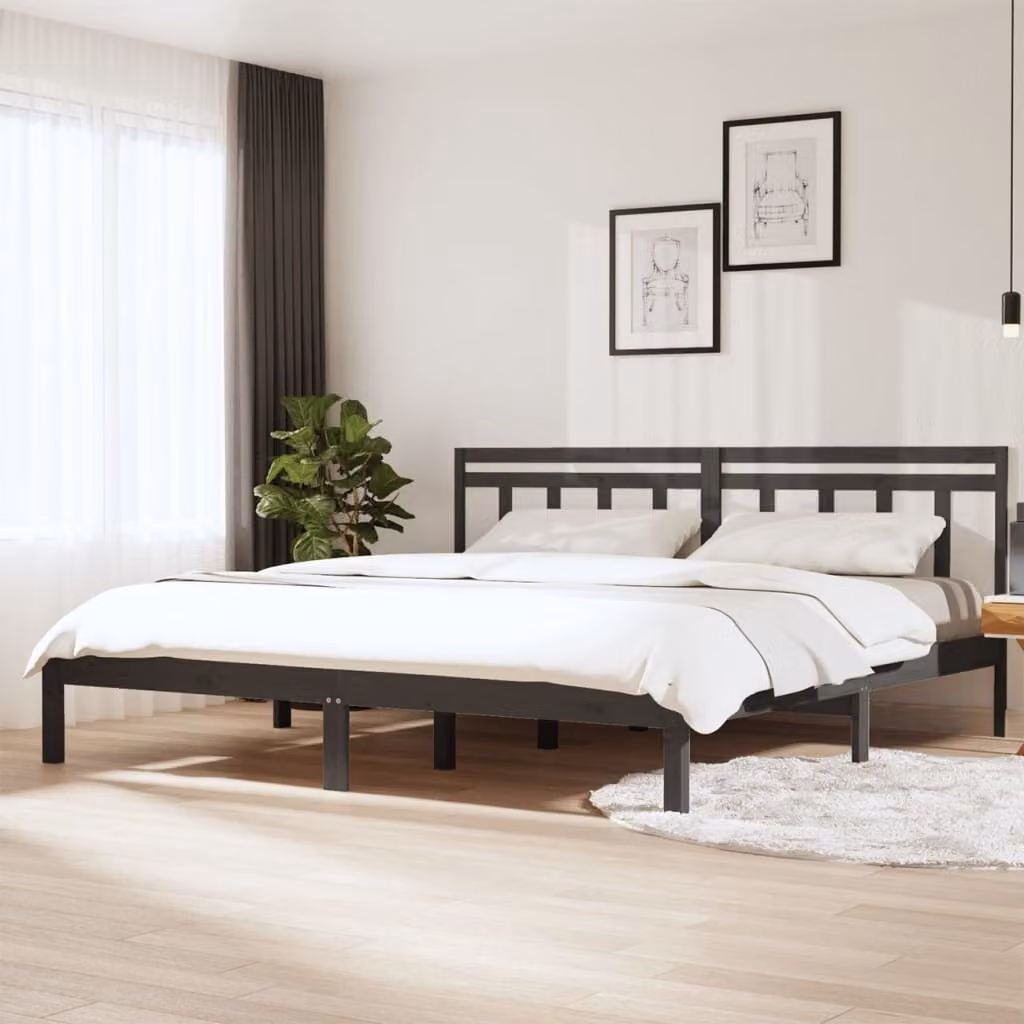 The Living Store Letto in legno massiccio di pino grigio 200x200 cm