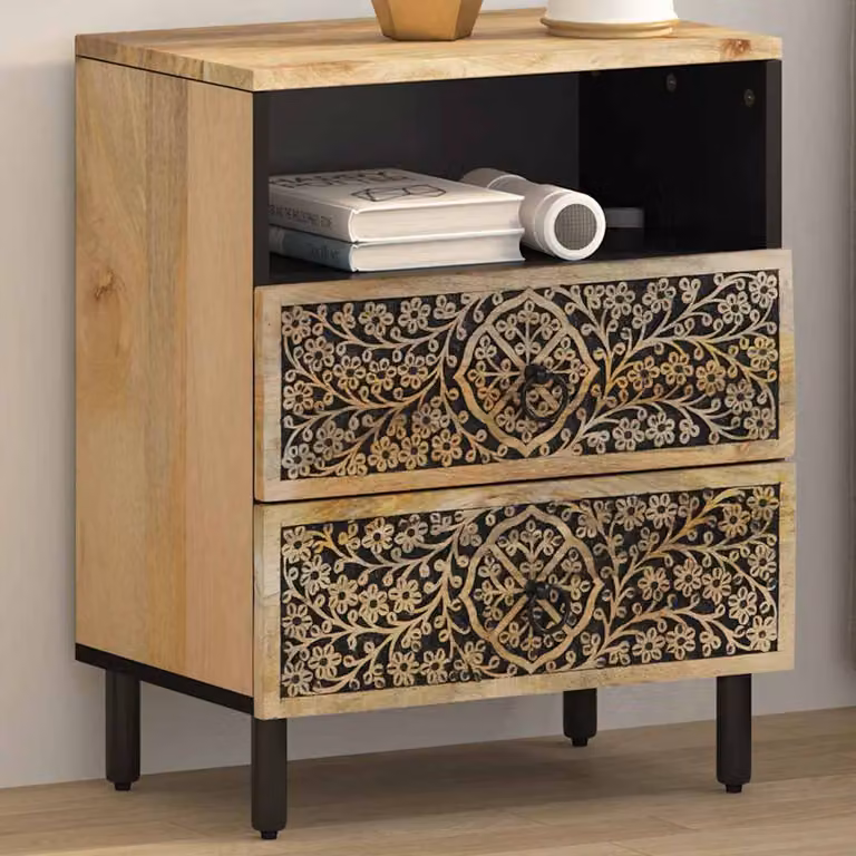 vidaXL Comodino in Legno di Mango e Metallo, Stile Retro, Marrone, L 50 cm x P 33 cm x H 60 cm