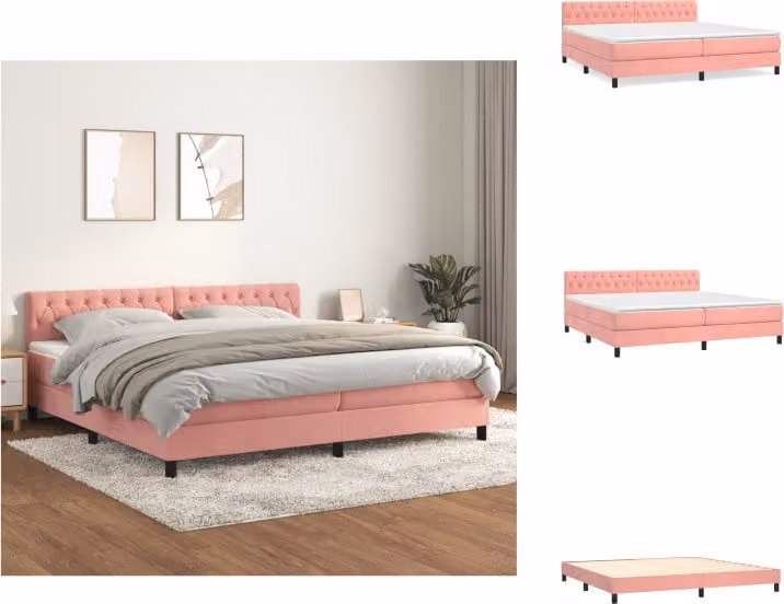 vidaXL Letto a molle con materasso rosa 200x200 cm in velluto - Letti & Reti