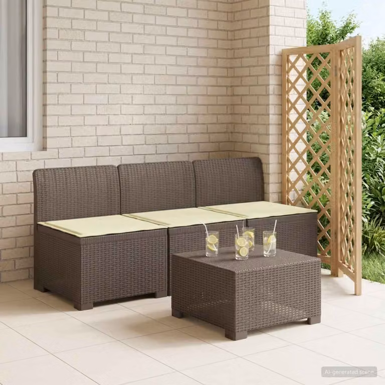 Divano da giardino a 3 posti vidaXL con cuscini imbottiti in look rattan e coperture rimovibili
