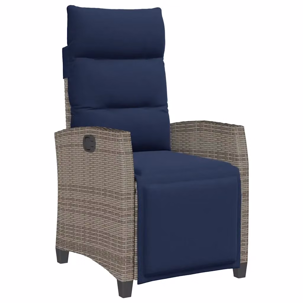 Set di Sedia Reclinabile da Giardino con Tavolino vidaXL in Polyrattan e Metallo, Colore Grigio e Blu – 2