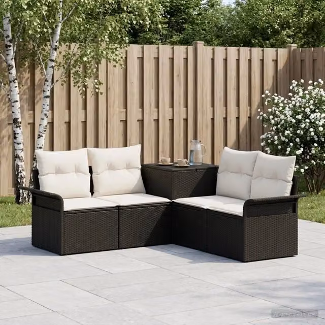 Set di divani 5 pz Nero e Bianco Crema 187,5 x 187,5 x 85 cm 3447732