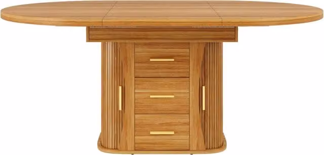 Tavolo da pranzo allungabile in MDF 118-158 cm, design rotondo trasformabile in ovale, noce, per 6 persone