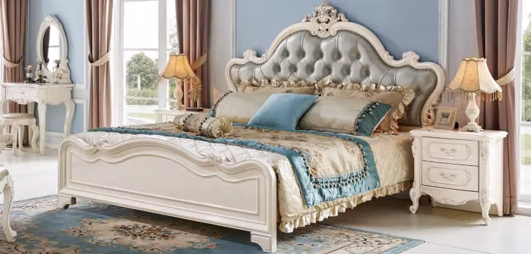 Chesterfield Bett Echtholz Klassische Betten Doppel Leder Polster Schlafzimmer