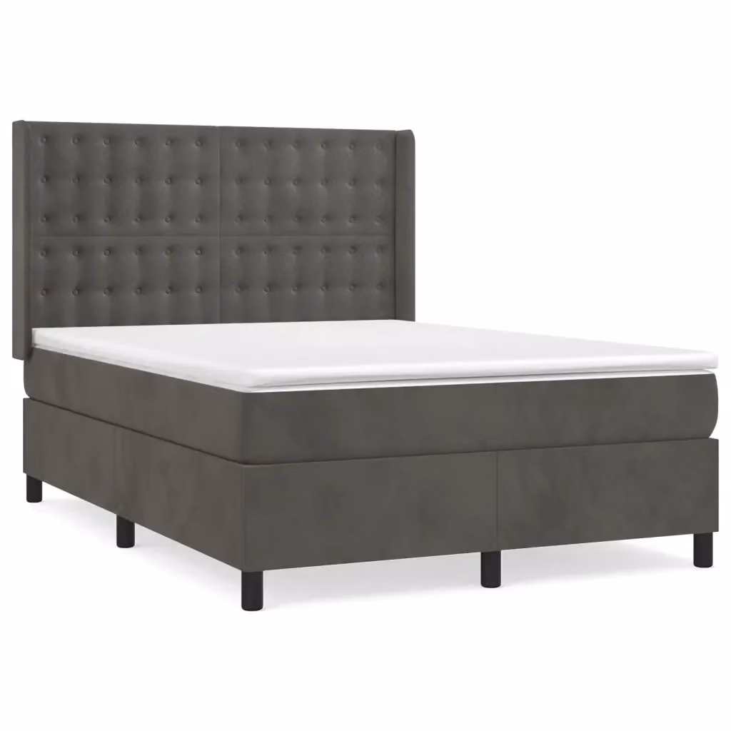 vidaXL Giroletto a Molle con Materasso Ibrido in Velluto Grigio e Legno di Larice L/P/H: 140 x 200 x 128 cm – 2