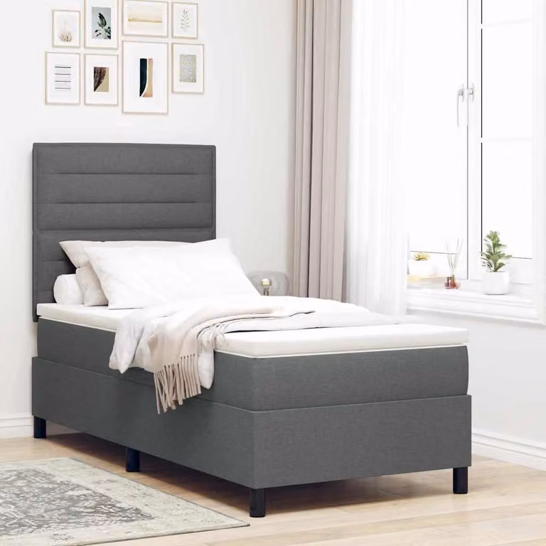 Maison Exclusive - Letto boxspring con materasso grigio scuro 100 x 200 cm tessuto