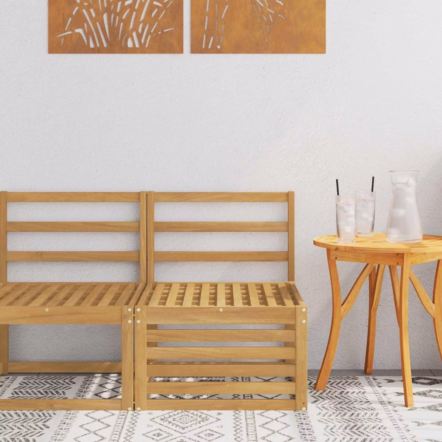 Panca da giardino in legno di acacia massello, colore bianco, dimensioni 63 x 59 x 73 cm