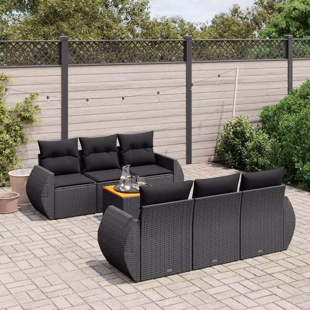 vidaXL Set Divani da Giardino a L con Cuscini 7pz in Polyrattan Nero – 1