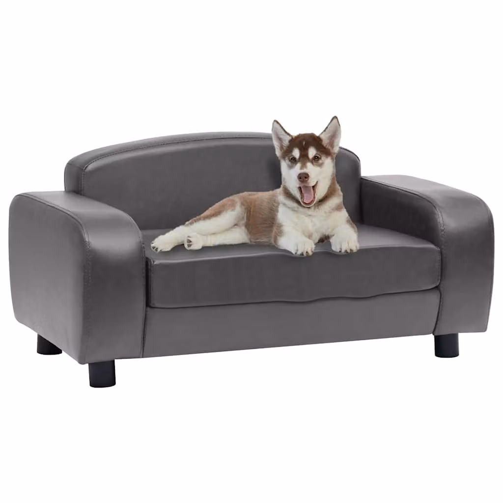 Divano per cani vidaXL in similpelle grigia con struttura in legno e base antiscivolo, L 80 cm x P 50 cm x H 40 cm
