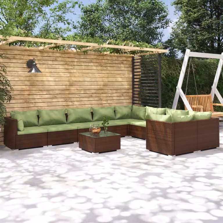 Maison Exclusive - Set da giardino da 10 pezzi con cuscini in polyrattan marrone