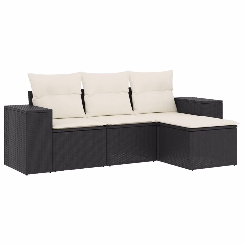 Set Divani da Giardino 4 pz con Cuscini Nero in Polyrattan