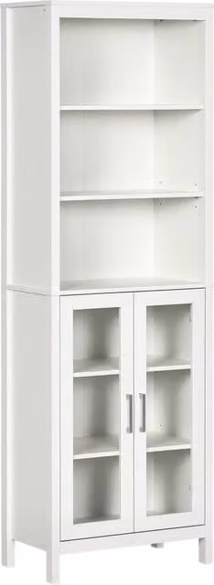 Colonna da bagno Minimal con ante in vetro e ripiani interni, Bianco, L: 53 cm, P: 30 cm, H: 162 cm