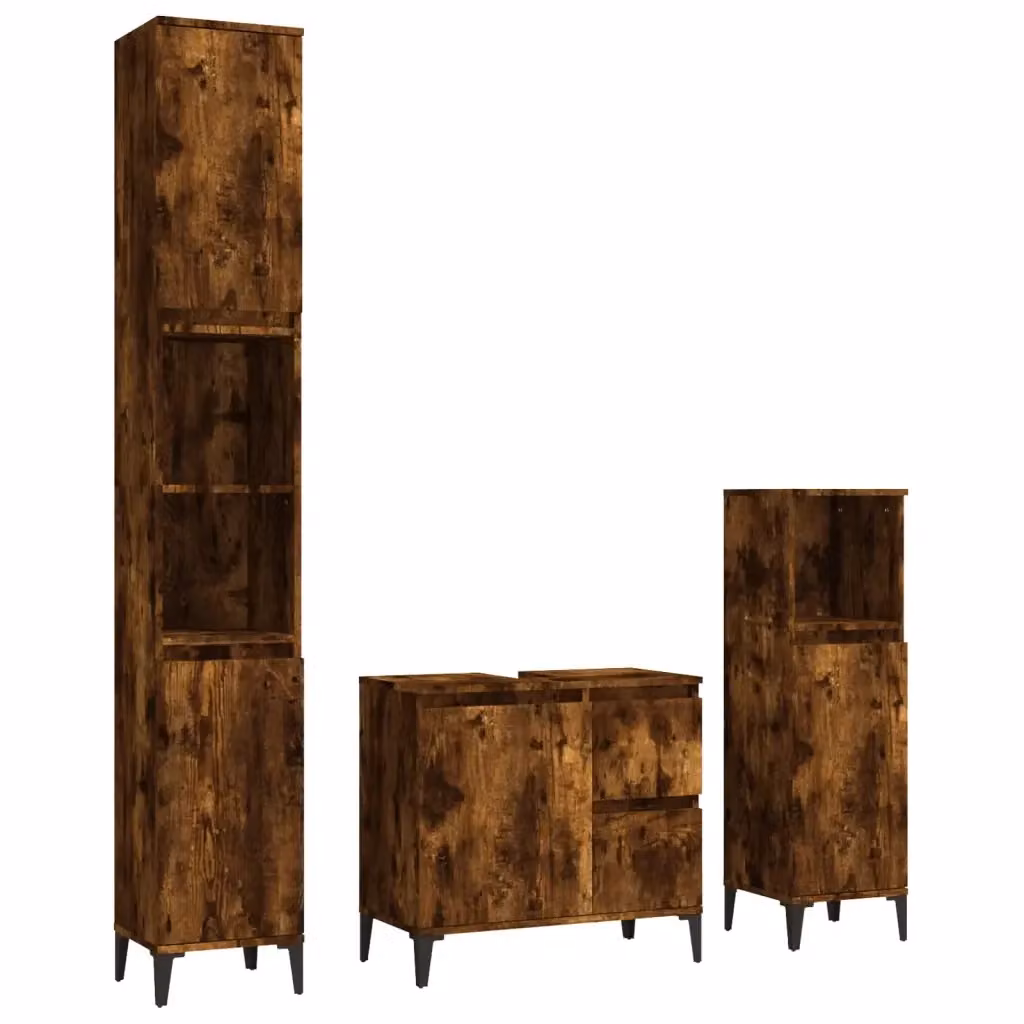 Set Mobili da Bagno Moderno vidaXL in Legno e Metallo Marrone, 3 Pezzi – 2
