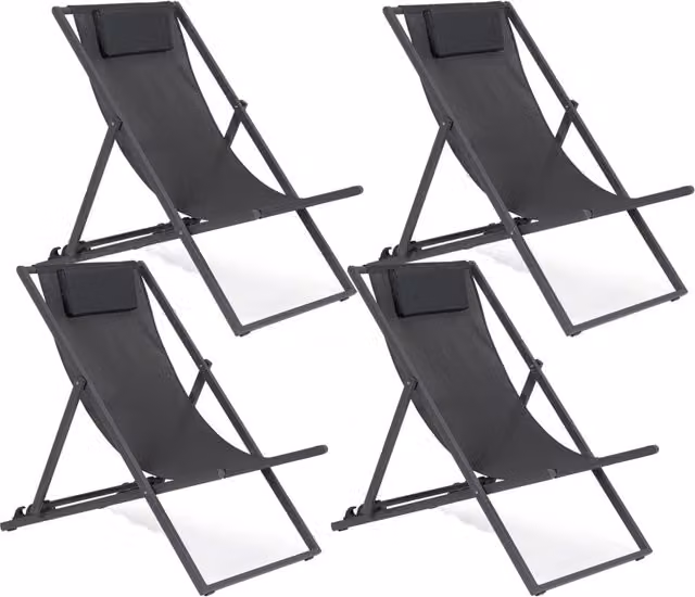Set 4 Sedie Sdraio Reclinabile Pieghevole 60.5x101.5x73.5 cm in Alluminio Taylor Grigio Scuro