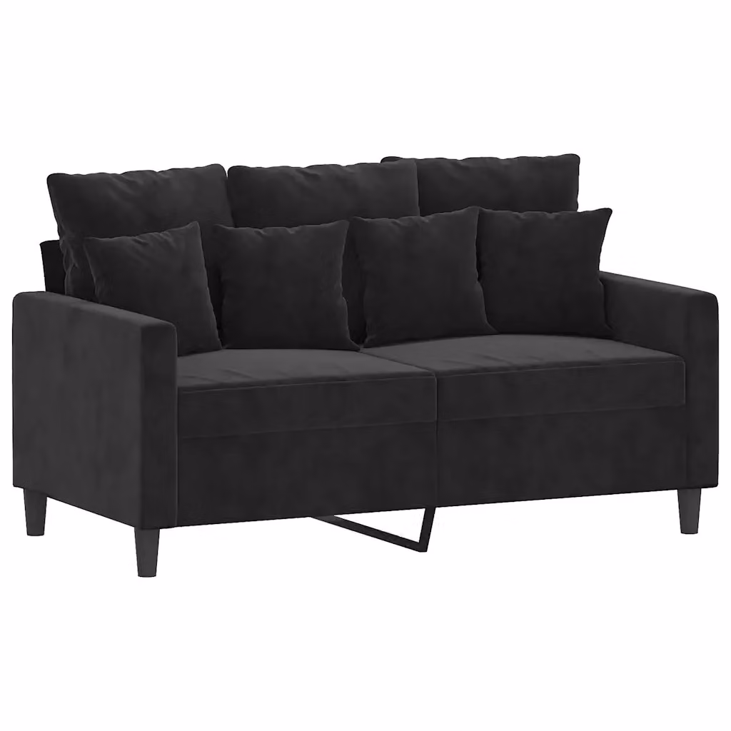 Divano a 2 posti moderno vidaXL in velluto nero con cuscini e struttura in metallo L: 138 cm, P: 77 cm, H: 80 cm – 2