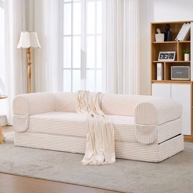 Set Divano Modulare Angolare 3 Posti ¨C Minimal ¨C Velluto a Coste Grigio Imbottito Senza Struttura