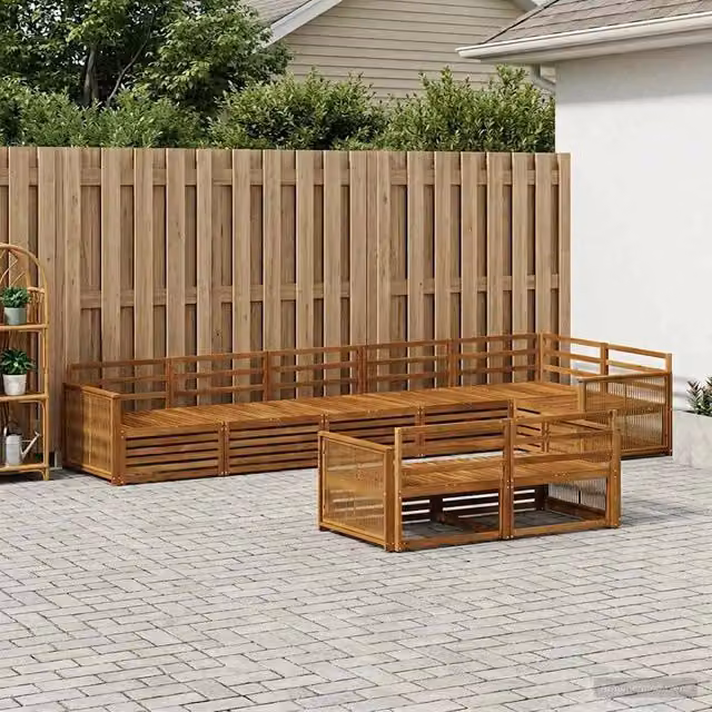 Set di divani da esterno a L con 8 pezzi vidaXL in legno di acacia marrone con cuscini inclusi