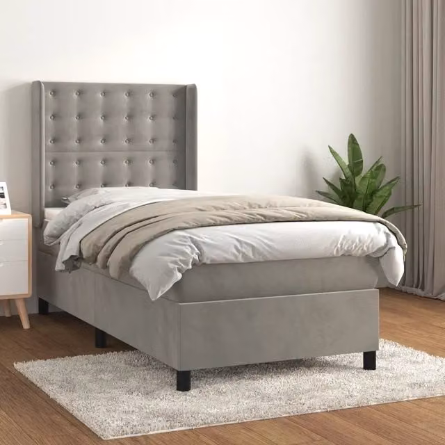 Letto con Giroletto a Molle e Materasso Ibrido vidaXL in Velluto Grigio e Bianco L/P/H: 90 x 190 cm