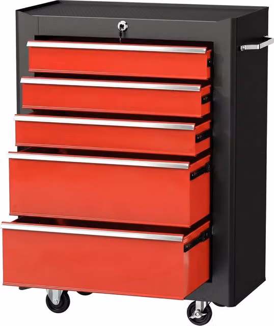 Carrello Porta Attrezzi 68x33x82,5 cm con 5 Cassetti Tappetini in EVA Serratura e 2 Chiavi 4 Ruote Girevoli in Acciaio
