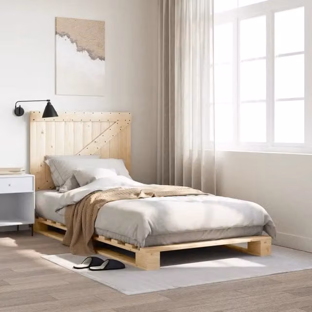 Giroletto con Testiera VIDAXL in Legno Massello di Pino, Stile Rustico, L/P/H: 100 x 200 x 104 cm