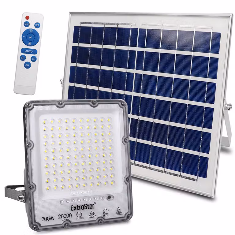 Lampada a LED solare da 200 W, 20.000 lumen, luce bianca fredda, grado di protezione IP67, con telecomando