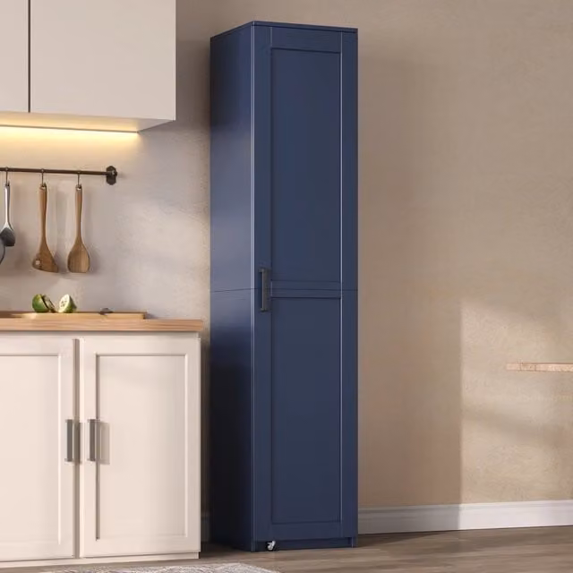 Dispensa alta con ripiani regolabili e mensole sulla porta salvaspazio per cucina e bagno in MDF blu 40 × 40 × 183 cm