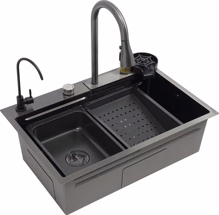 Lavello da cucina, acciaio inox, doppia vasca, grigio canna di fucile