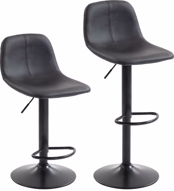Set da 2 sgabelli da bar HOMCOM neri con altezza regolabile, schienale, poggiapiedi e rotazione a 360°