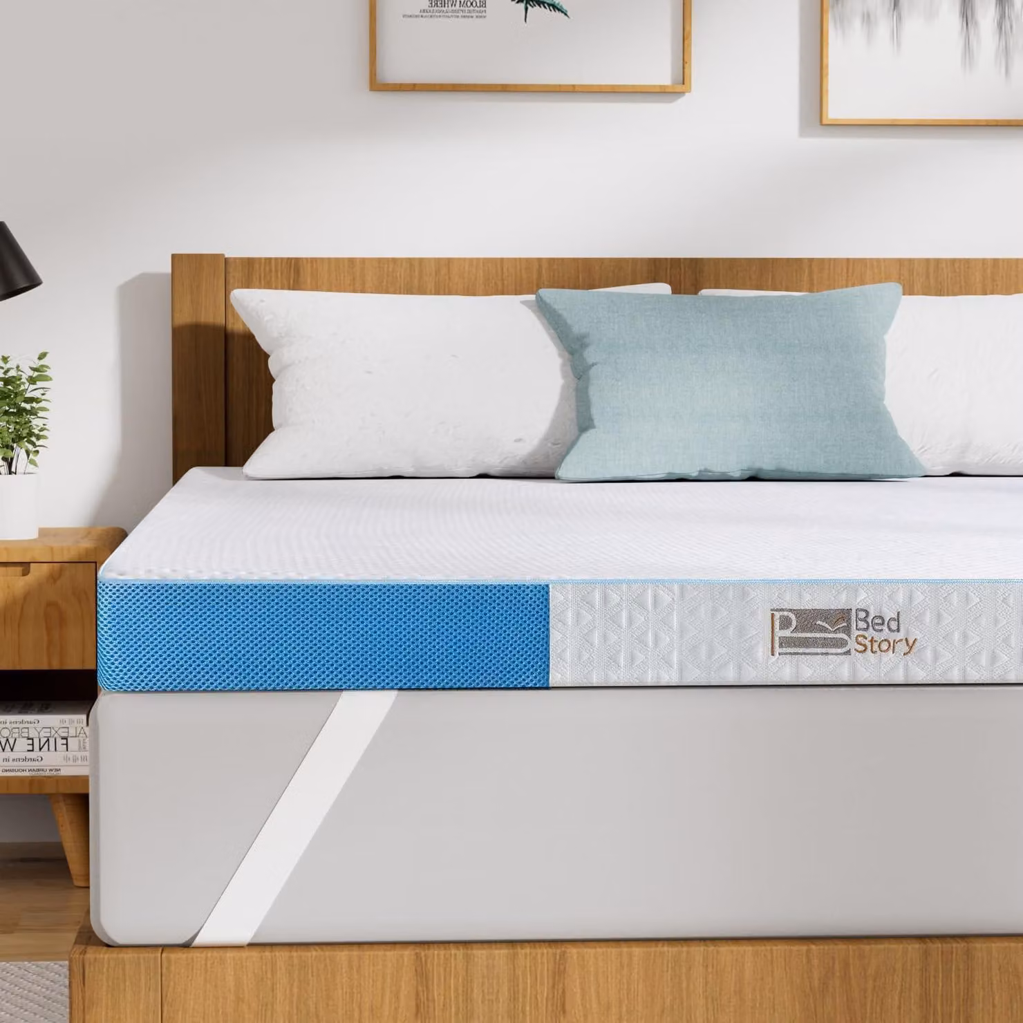 Topper per materasso in gel, dimensioni 200x200 cm, altezza 7,6 cm, nucleo in schiuma fredda, colore blu