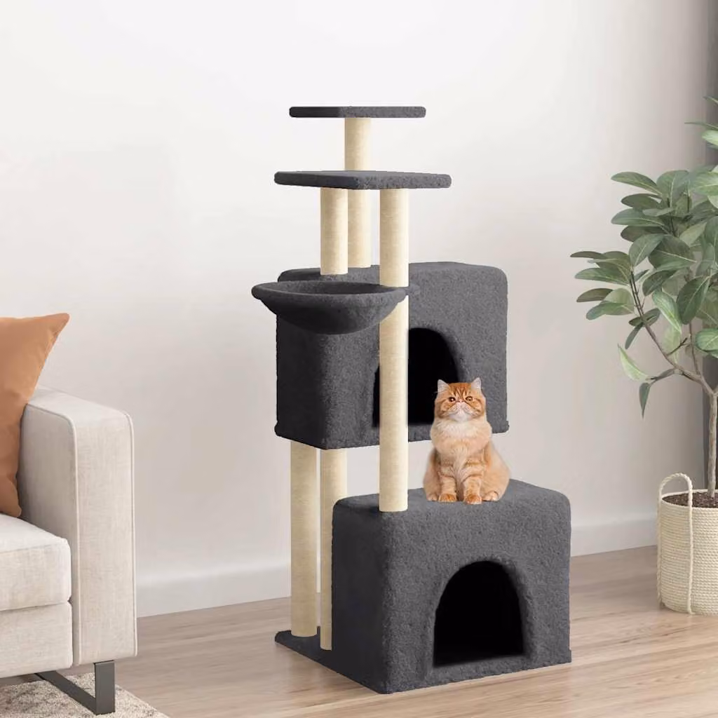 Albero per gatti vidaXL con tiragraffi in sisal e cuccia, colore grigio, Altezza: 122 cm