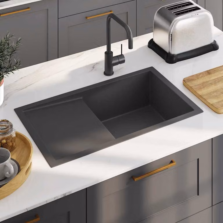 vidaXL Lavello da Cucina in Acciaio Inox Nero con 1 Vasca e Gocciolatoio a Sinistra L/P/H: 75 x 44 x 20 cm