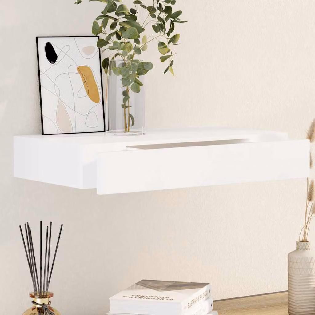 vidaXL Mensola da parete moderna in MDF bianca con scomparti per media L: 48 cm, P: 25 cm, H: 8 cm