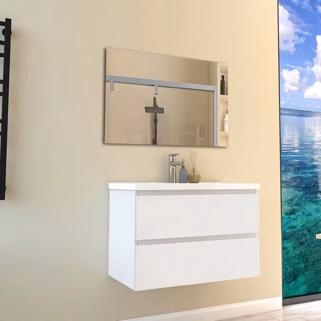 Mobile per bagno sospeso con lavabo da incasso 79 cm bianco