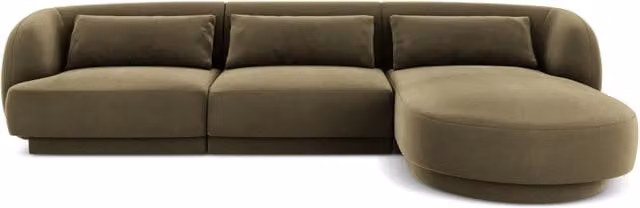 Divano angolare destro Tulum Cosmopolitan Design in velluto verde a 4 posti L/P/H: 255 x 174 x 99 cm