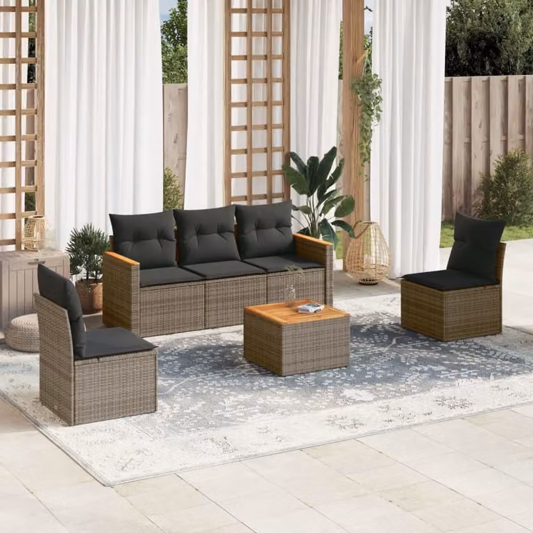 Maison Exclusive - Set Divano da Giardino 6 pz con Cuscini Grigio in Polyrattan