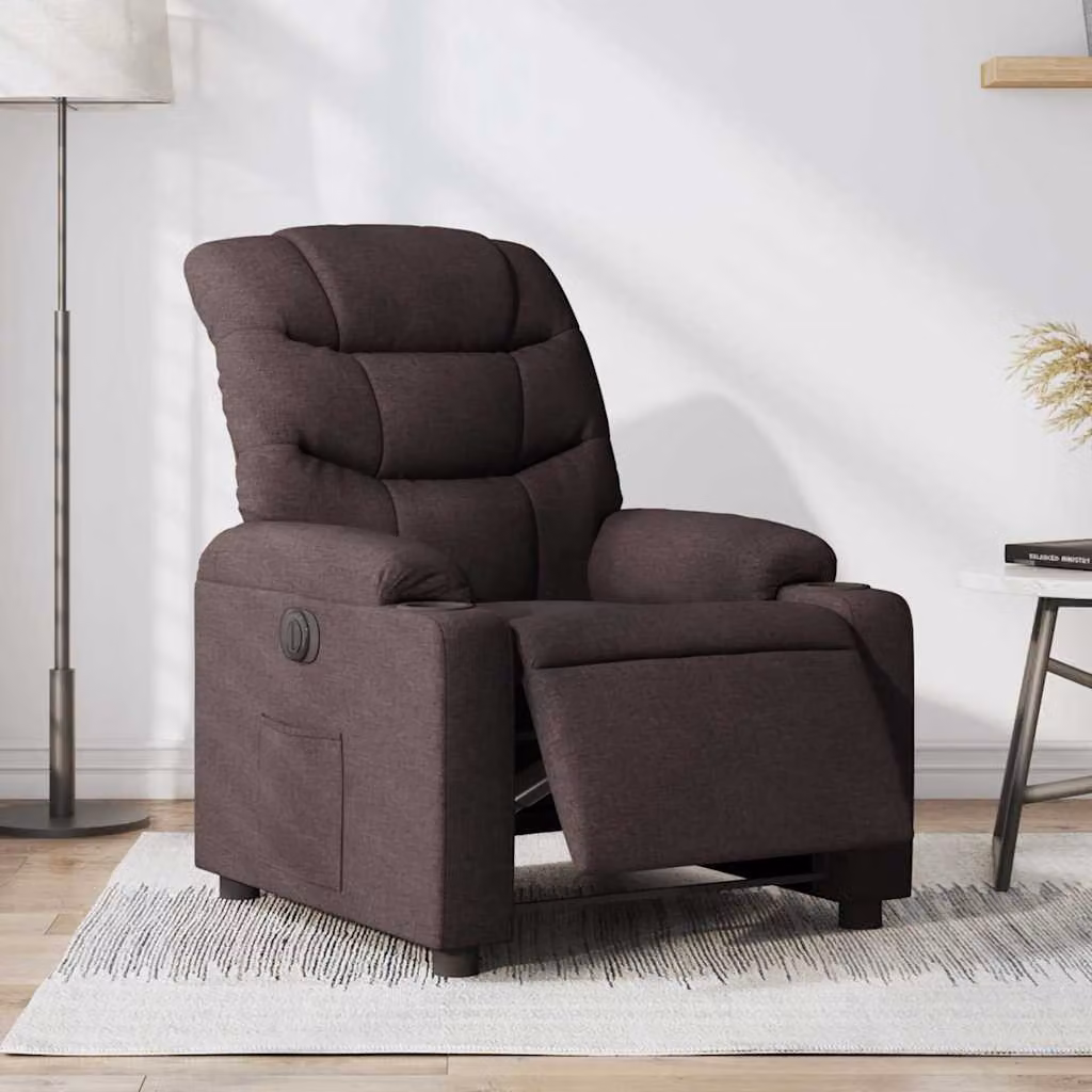 Poltrona Elettrica Reclinabile vidaXL in Tessuto Marrone con Braccioli e Funzione Auto-Return – 1