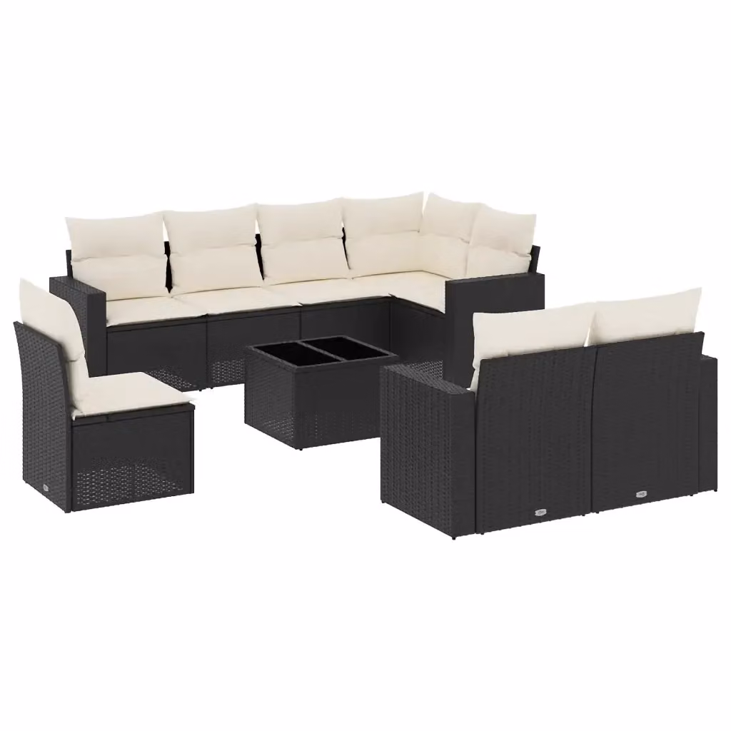Set di divani da giardino vidaXL in polyrattan nero con 9 pezzi e cuscini inclusi – 2