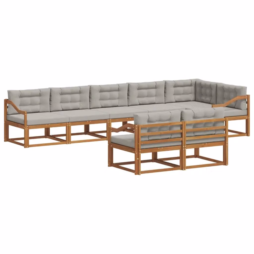 Set di divani da esterno a L vidaXL in legno di acacia con cuscini beige e grigi – 2