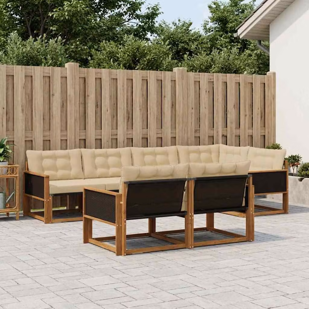 Set di divani da esterno vidaXL 7 pz in legno di acacia con cuscini beige e marrone per giardino e terrazza