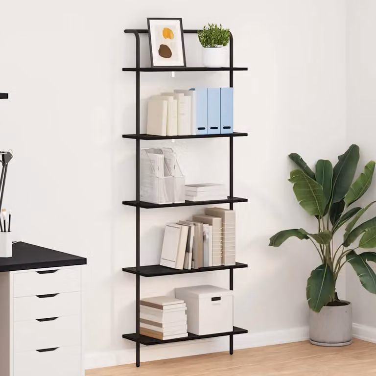 Libreria moderna vidaXL a 5 livelli in metallo e MDF nero L 60 cm x P 24 cm x H 168 cm