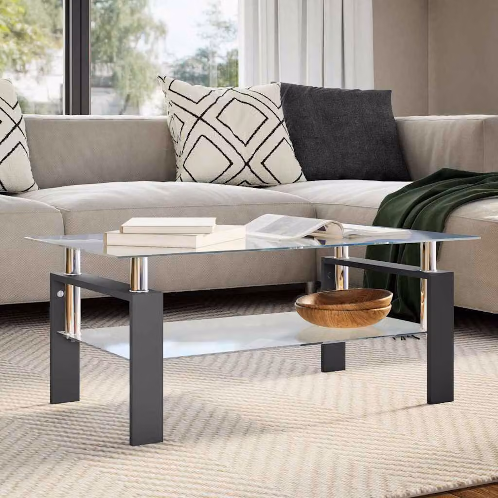 vidaXL Tavolino da Salotto Moderno Rettangolare in Vetro e Melamina, Nero e Trasparente, L: 95 cm, P: 55 cm, H: 40 cm