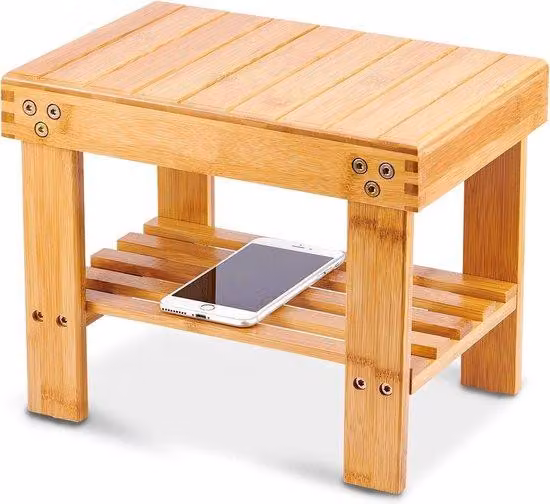 Scaletta per bambini Unyqoos® in bambù naturale, dimensioni 23x25x33 cm, peso 1,4 kg, capacità di carico superiore a 300 libbre, con ripiano, piedini antiscivolo, verniciata, adatta a bambini e adulti