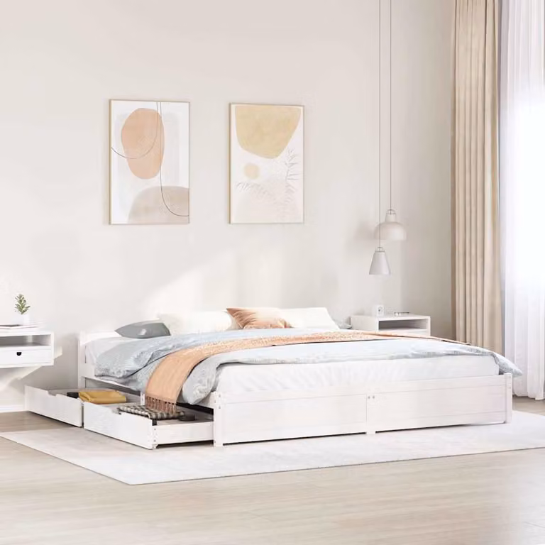 Letto vidaXL in legno massello di pino bianco con cassetti L/P/H: 180 x 200 x 103 cm