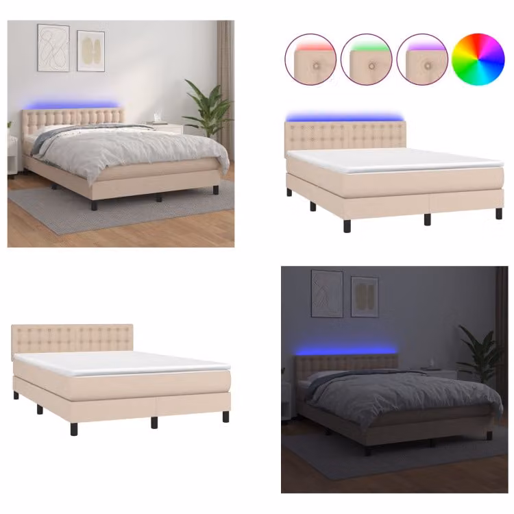 vidaXL Letto a molle con materasso e LED Cappuccino Brown 140x200cm - Letto a molle - Letti a molle - Letto - Mobili per la camera da letto