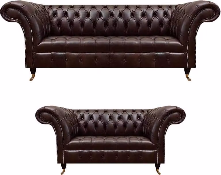 Dunkelbraune Chesterfield Ledergarnitur Moderne Ledersofas Sessel 2tlg