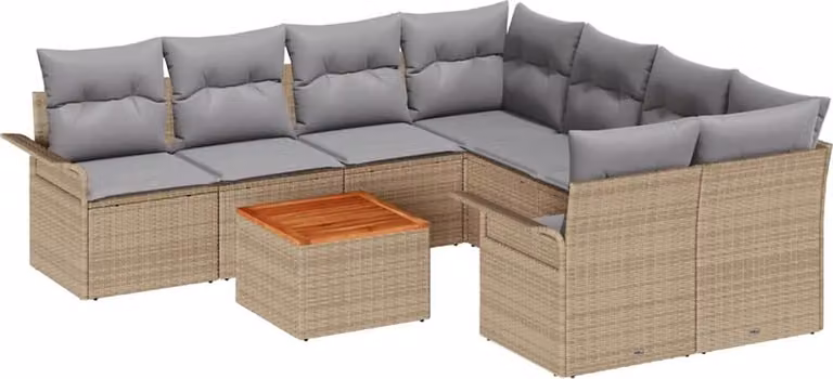 Set Divano da Giardino con cuscino 9 pcs Beige polyrattan