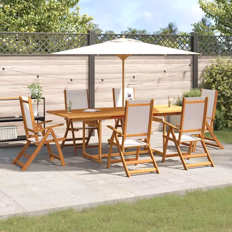 Set Pranzo da Giardino vidaXL in 7 Pezzi in Legno di Acacia e Textilene Marrone e Grigio